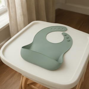 Catch-Pocket Feeding Bib — in use