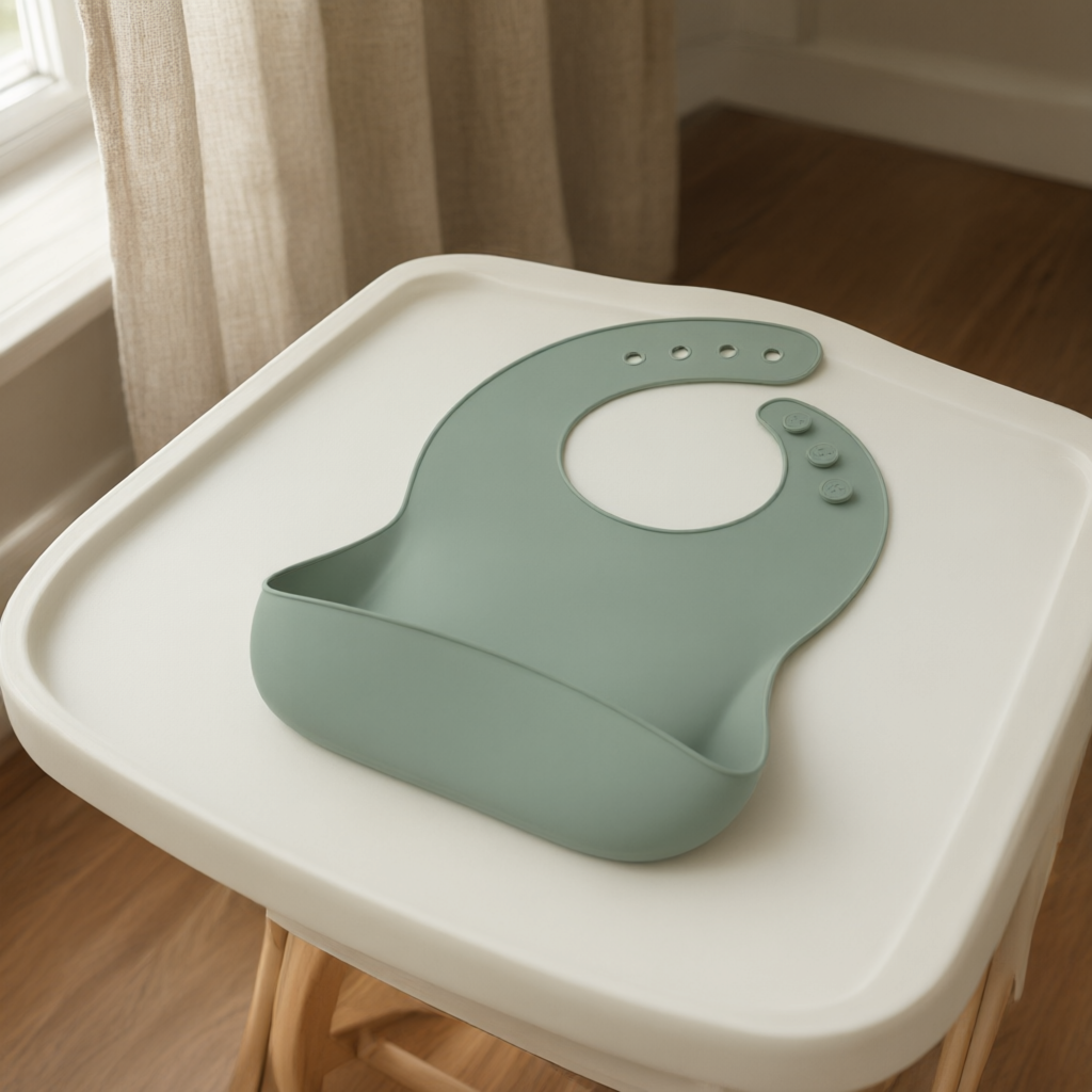 Catch-Pocket Feeding Bib — in use