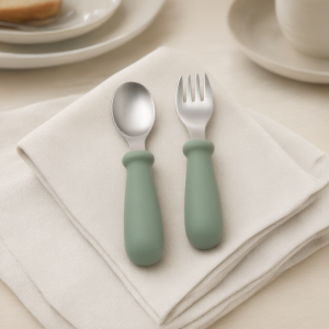 Toddler Fork & Spoon Set — in use