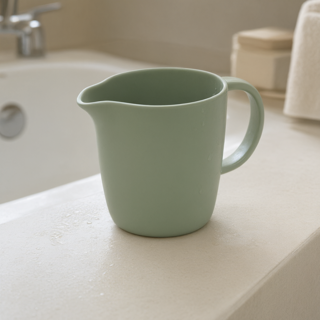 Handled Bath Rinse Cup — in use