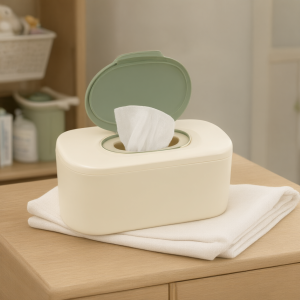 Flip-Top Wipes Dispenser — in use