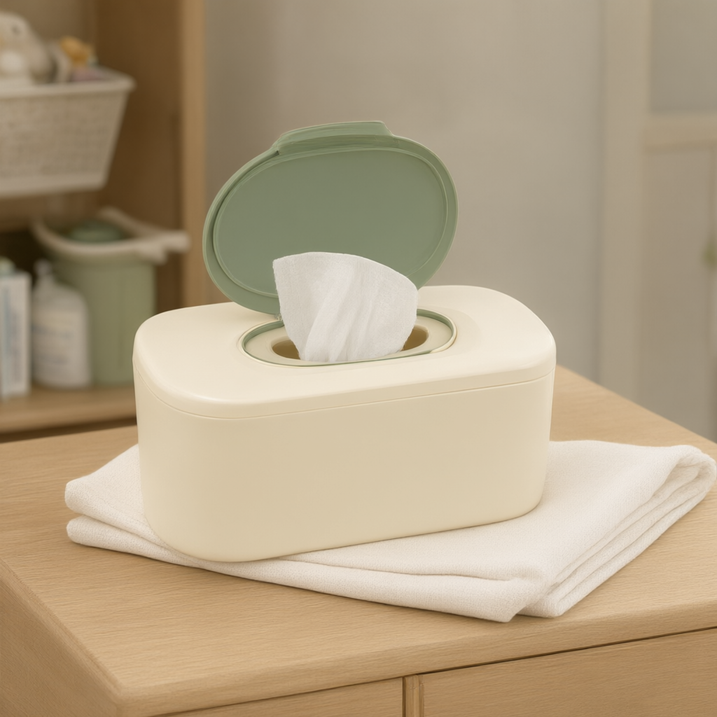 Flip-Top Wipes Dispenser — in use