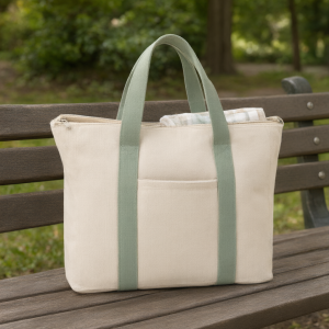 Two-Tone Diaper Tote — in use